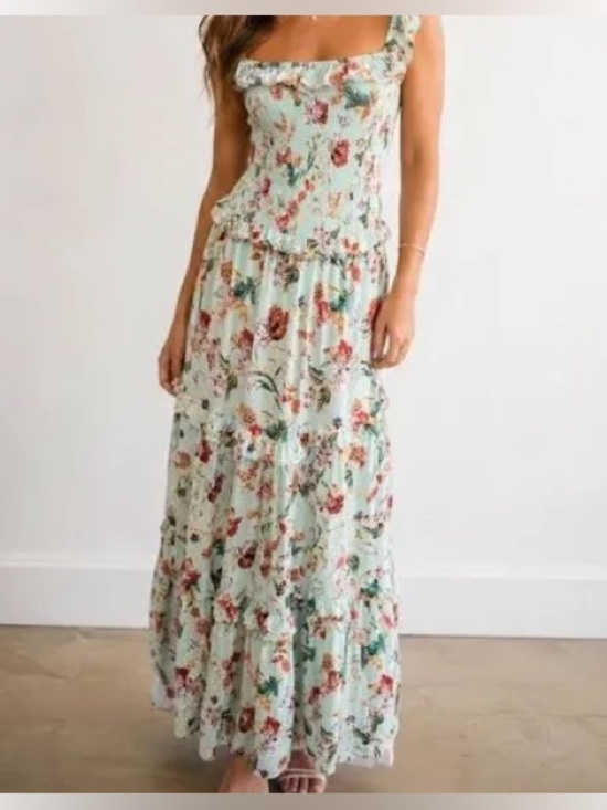 Abel The Label Dresses & Skirts - Abel The Label Boho Floral Smocked Tiered Maxi Dress Size M
